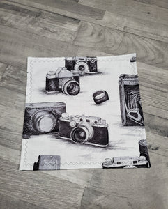 Sketched Camera Print with Wood Panel Pattern