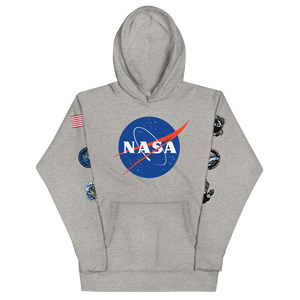 NASA Unisex Hoodie w/flag and Sleeve Logos [3 on each]